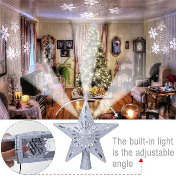 Christmas Tree Topper Lighted Star with LED Rotating...